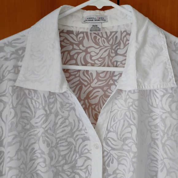 Elegant Carroll Reed  White Sheer Blouse Size 2X  Button V-neck 3/4 Sleeves - Picture 3 of 15
